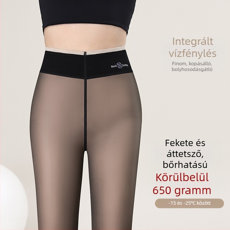 Kis méret, 500 g, fekete áttetsző harisnyanadrág testszínű béléssel téli, fényes és rendkívül vastag