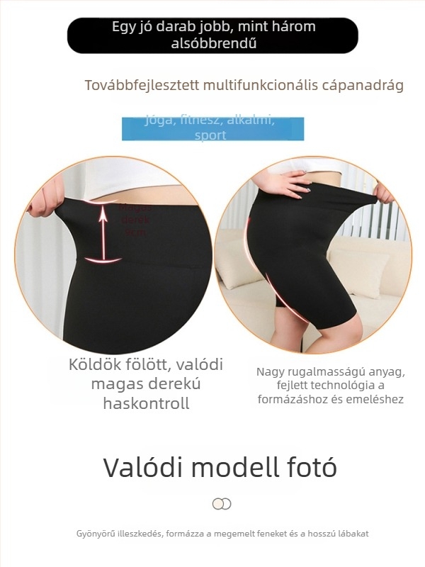 Női kerékpáros capri rövidnadrág, magas derékkal és haskontrollal, ultra vékony anyag, térd alatti hossz, paneles dizájn
