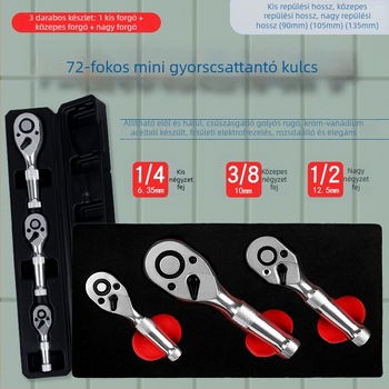 Musen Tang 72-dantú mini rázókulcs csatlakozós – ötvözet, kétirányú, gyorsoldó, autó- és gépjavításhoz