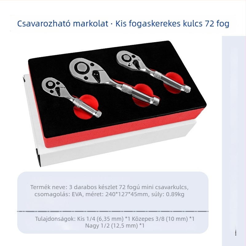 Musen Tang 72-dantú mini rázókulcs csatlakozós – ötvözet, kétirányú, gyorsoldó, autó- és gépjavításhoz