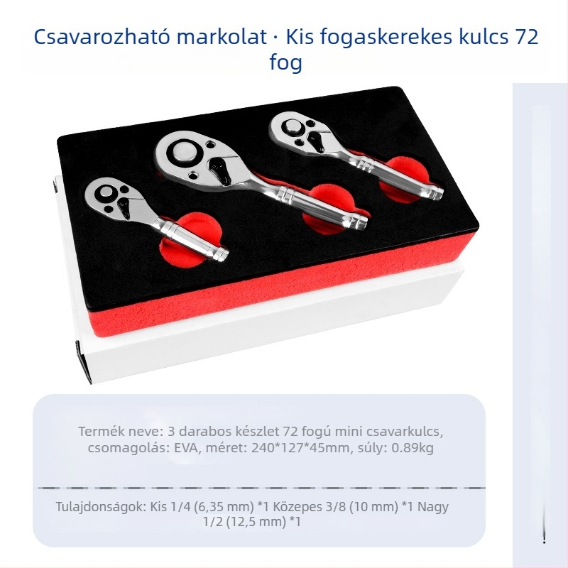 Musen Tang 72-dantú mini rázókulcs csatlakozós – ötvözet, kétirányú, gyorsoldó, autó- és gépjavításhoz