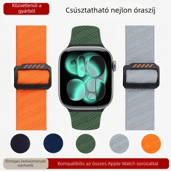 Nylon szövött óraszíj Apple Watch-hoz csúszócsattal és japán csattal, 18/20/22 mm-es szélessnességekhez.