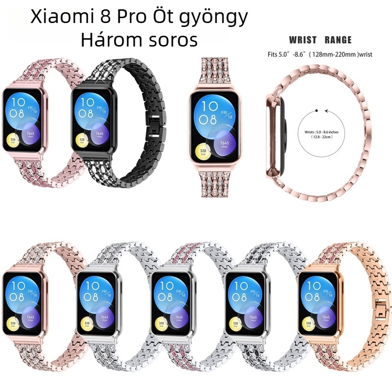 Fém háromsoros ötvözetű karpánt Xiaomi 8/9 Pro és Redmi 4/5 modelllekhez, 20 mm szélesség