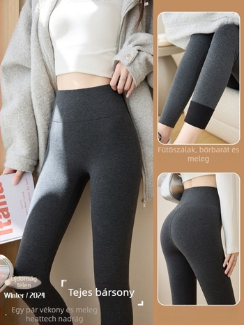 81090 Őszi–téli matt magas derekú pamut-Lycra leggings fleece-béléssel nőknek