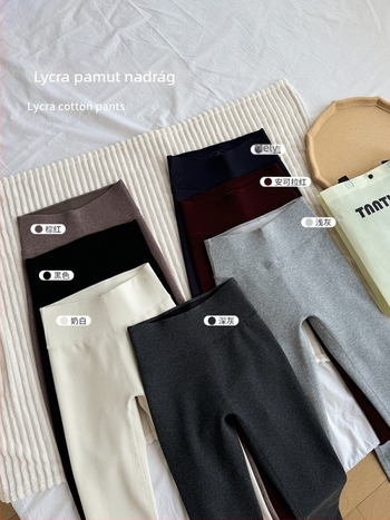 81090 Őszi–téli matt magas derekú pamut-Lycra leggings fleece-béléssel nőknek