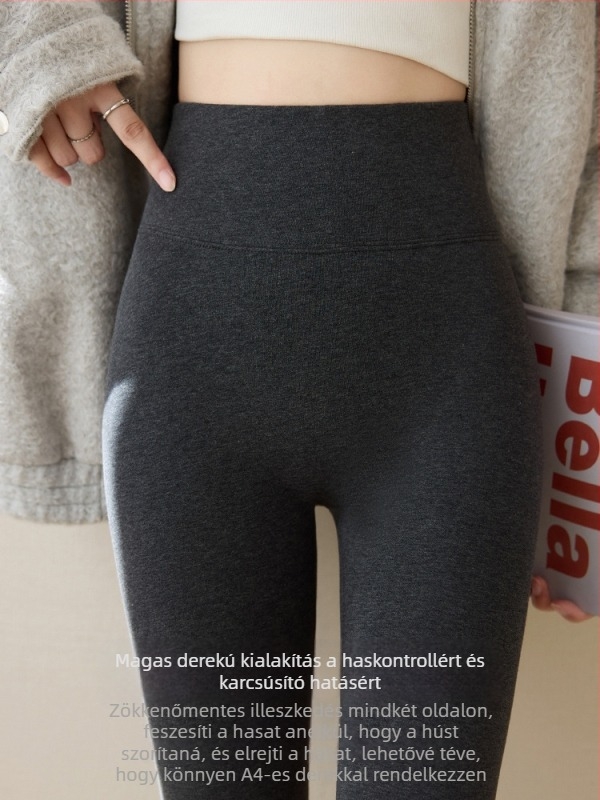 81090 Őszi–téli matt magas derekú pamut-Lycra leggings fleece-béléssel nőknek