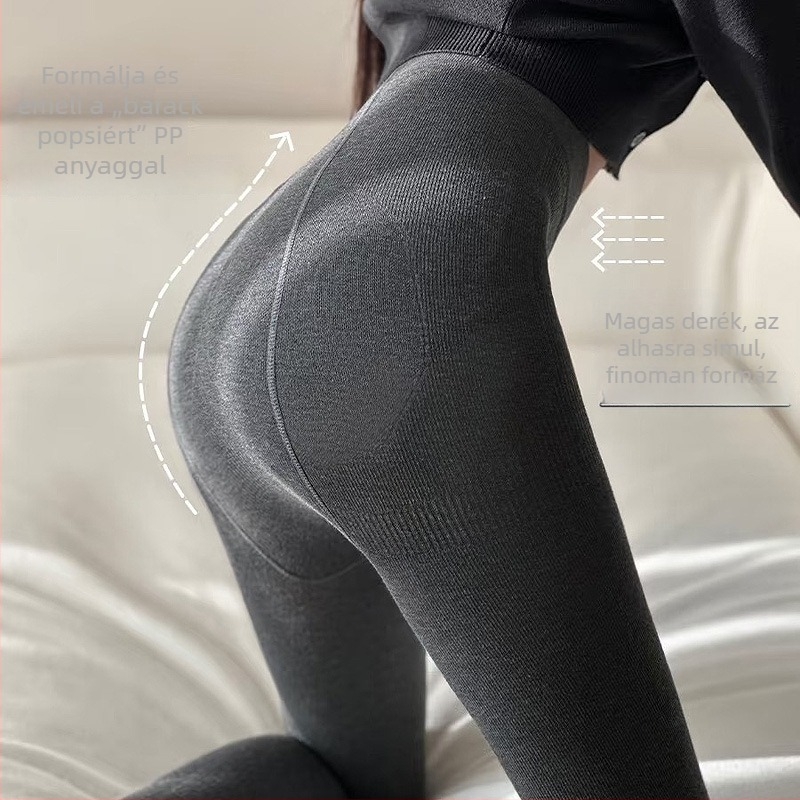 Új szürke női leggings függőleges csíkokkal, pamutból, fenékformázó kompressziós harisnyák, vastagított őszi-téli szezonra