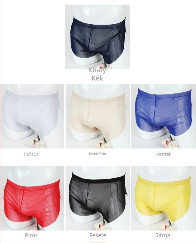 Férfi hálós boxeralsó, légző, középmagas derekú, 80-90% nylon, egyszínű