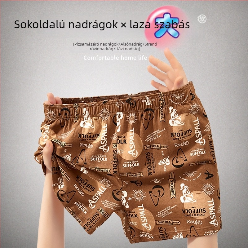 Férfi pamut boxer alsónemű virágos mintával, középső derekú, légáteresztő
