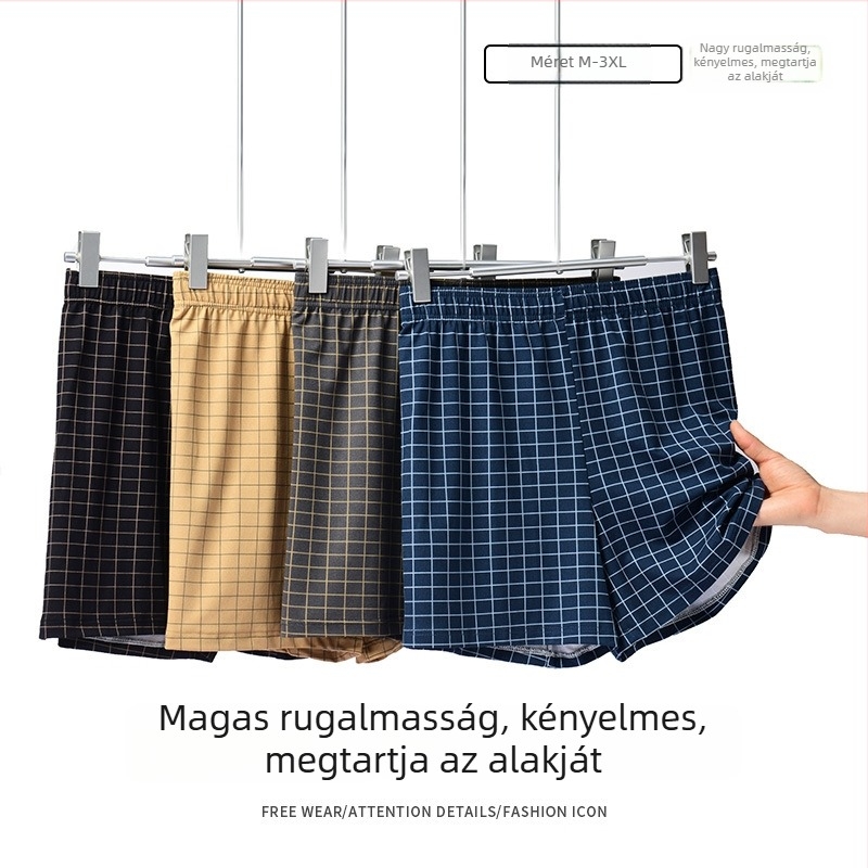 Férfi laza szabású boxernadrág, magas derekú, poliészter, csíkos vagy kockás minta, légáteresztő, gyorsan száradó