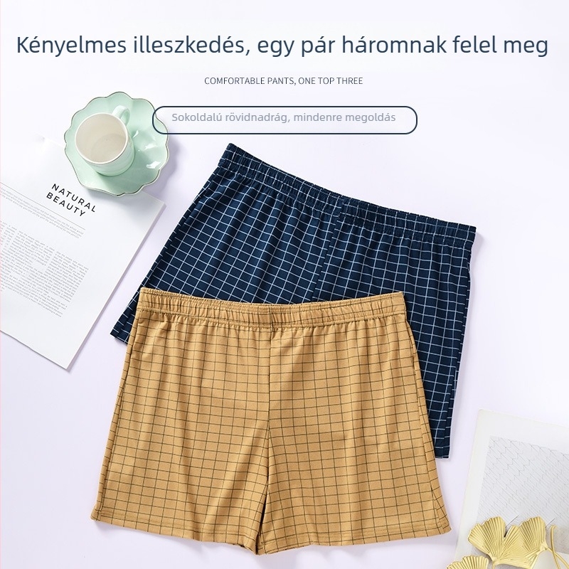 Férfi laza szabású boxernadrág, magas derekú, poliészter, csíkos vagy kockás minta, légáteresztő, gyorsan száradó