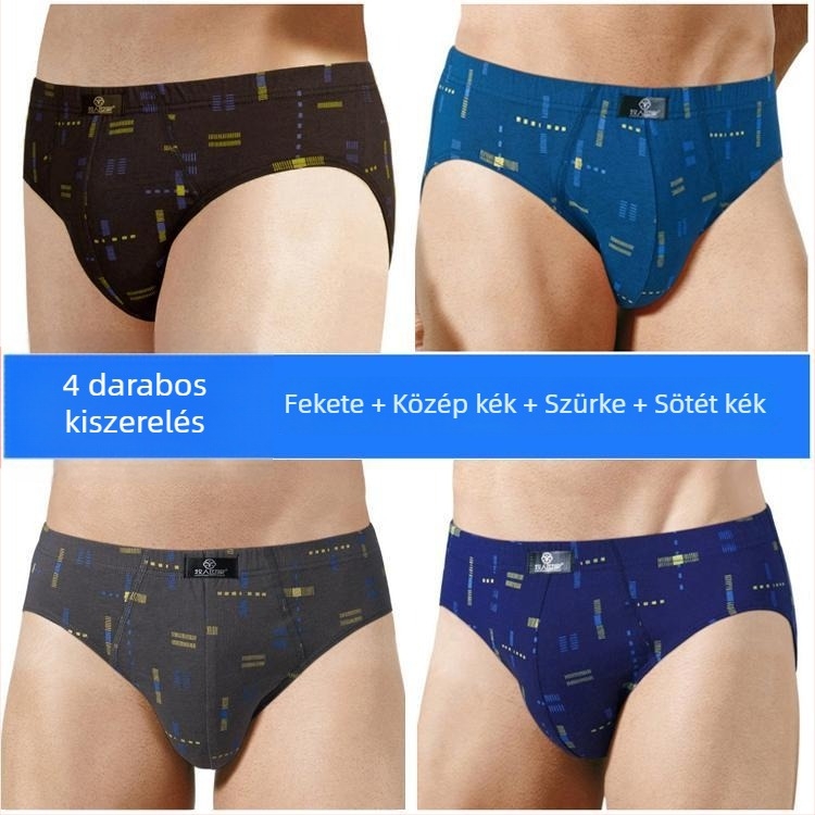 4 pár férfi pamut alsónemű, középmagas derekú, 100% pamut