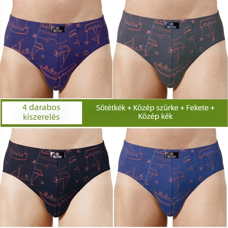 4 pár férfi pamut alsónemű, középmagas derekú, 100% pamut