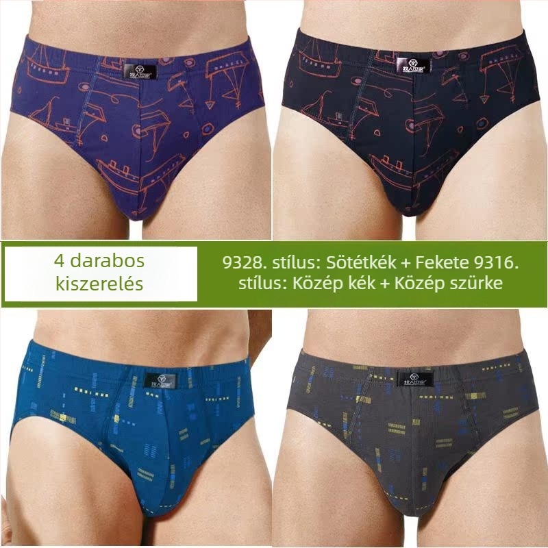 4 pár férfi pamut alsónemű, középmagas derekú, 100% pamut