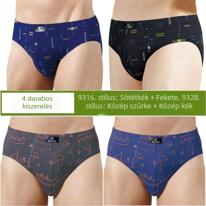 4 pár férfi pamut alsónemű, középmagas derekú, 100% pamut