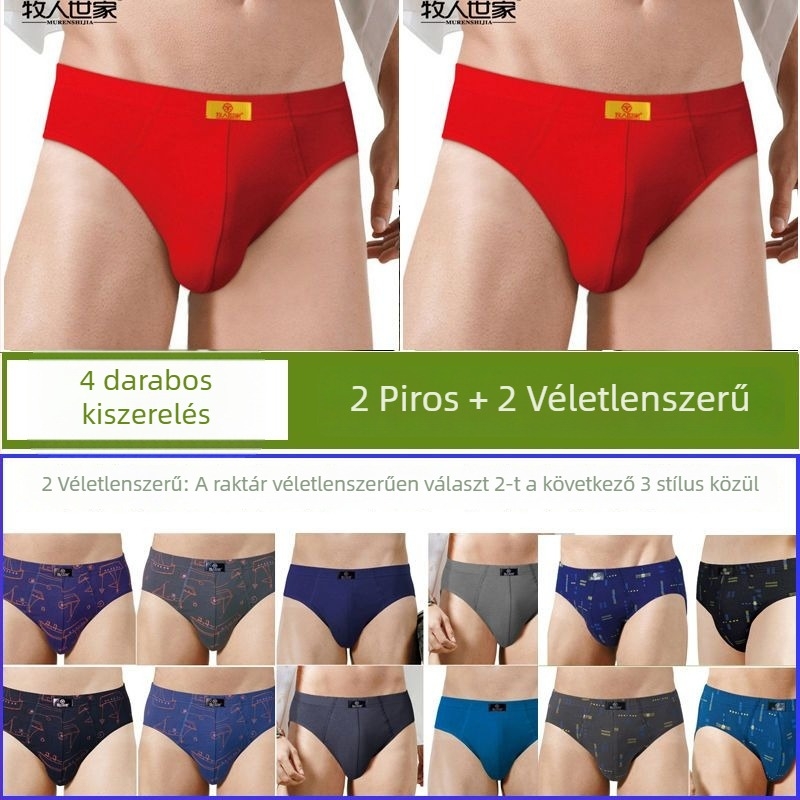 4 pár férfi pamut alsónemű, középmagas derekú, 100% pamut