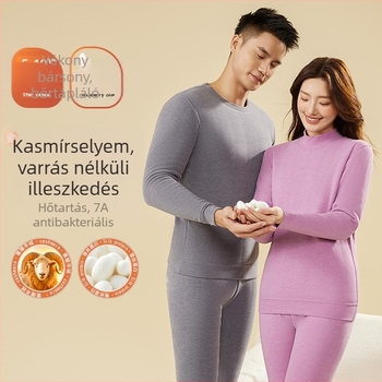 Uniszex téli vastag fleece-betétes alsónemű készlet – felső kerek nyakú és nadrág