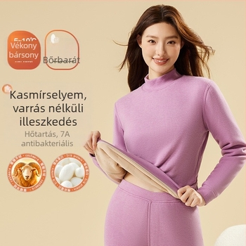 Uniszex téli vastag fleece-betétes alsónemű készlet – felső kerek nyakú és nadrág