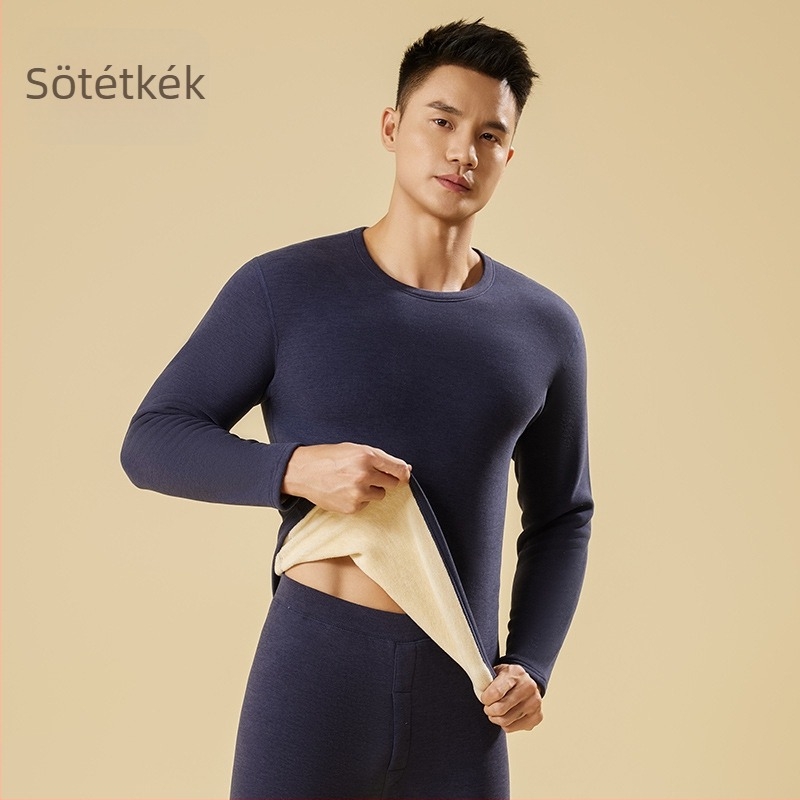Uniszex téli vastag fleece-betétes alsónemű készlet – felső kerek nyakú és nadrág