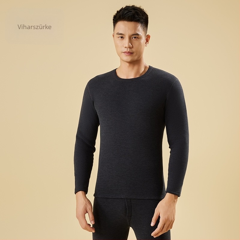 Uniszex téli vastag fleece-betétes alsónemű készlet – felső kerek nyakú és nadrág