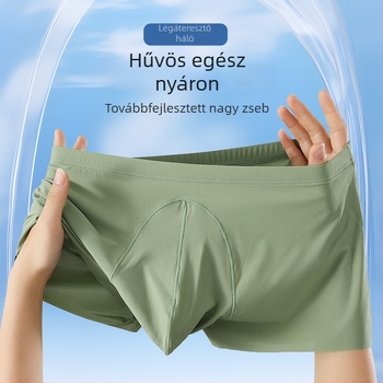 Férfi légáteresztő ice-silk hálószövésű boxeralsó, középmagasságú derék, nylon anyag