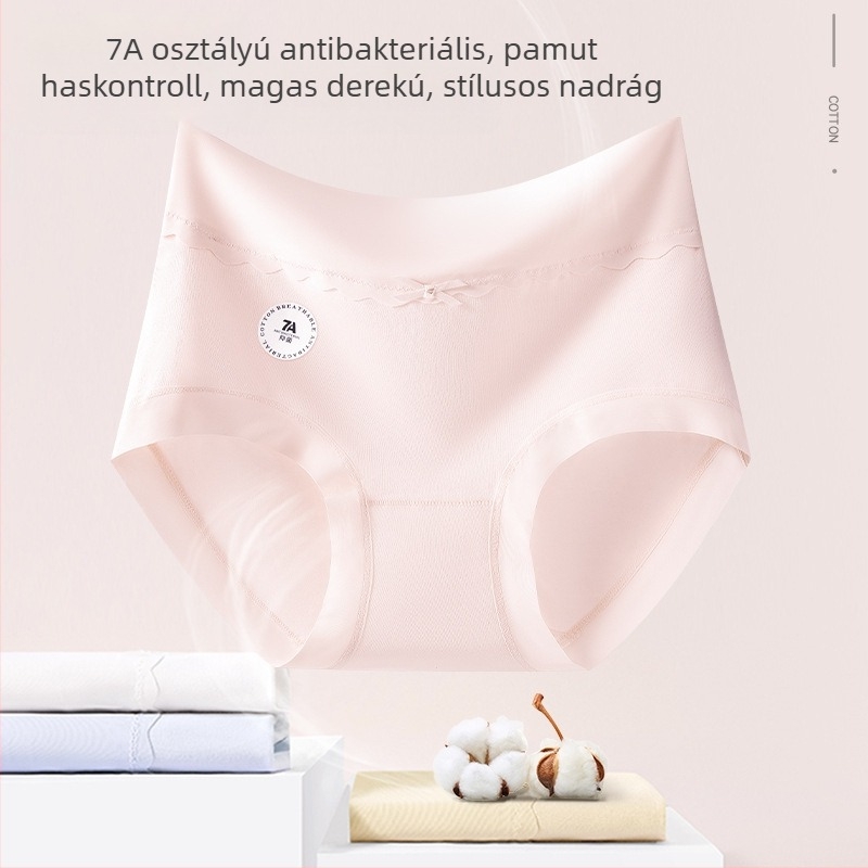 7A antibakteriális női alsónemű magas derekú, 100% pamut, kényelmes, vékony, lélegző, varrat nélküli, plusz méret