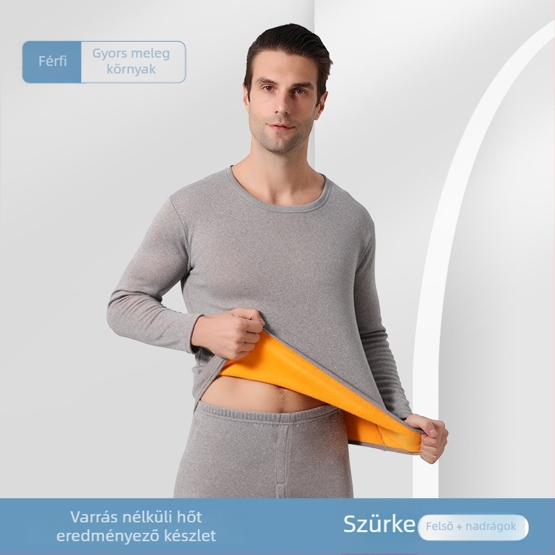 Uniszex termikus alsó-felső szett fleece béléssel, vast szövet, varrat nélküli, kerek nyakú felső