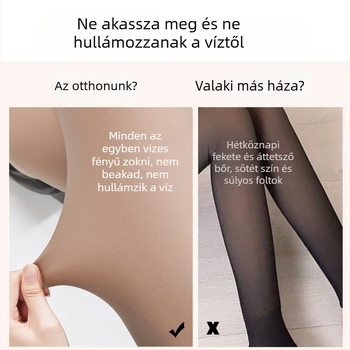 Apró termetű nőknek szóló átlátszó fekete harisnyanadrág fleece béléssel, fényes felülettel, ultrahosszú, vékony tavaszi változat