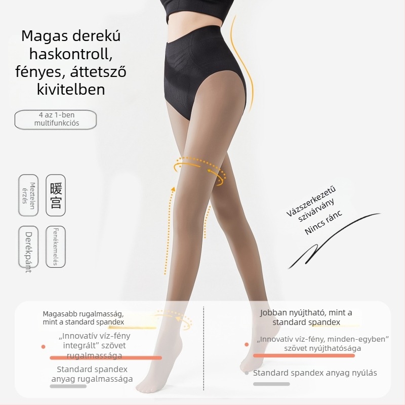 Apró termetű nőknek szóló átlátszó fekete harisnyanadrág fleece béléssel, fényes felülettel, ultrahosszú, vékony tavaszi változat