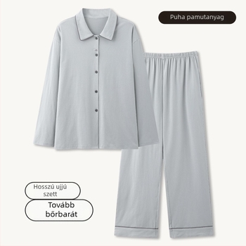 Férfi 100% pamut pizsama szett – kardigán stílusú galléros, hosszú ujjú, hosszú nadrág