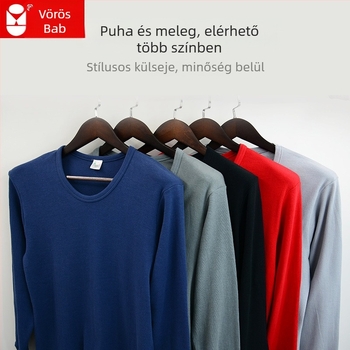 Férfiak számára pamut termikus alsónemű készlet középmagas gallérrel, laza szabás, egy réteg, extra vast anyag 301–350 g/m², 100% pamut bélés, idős férfiaknak.