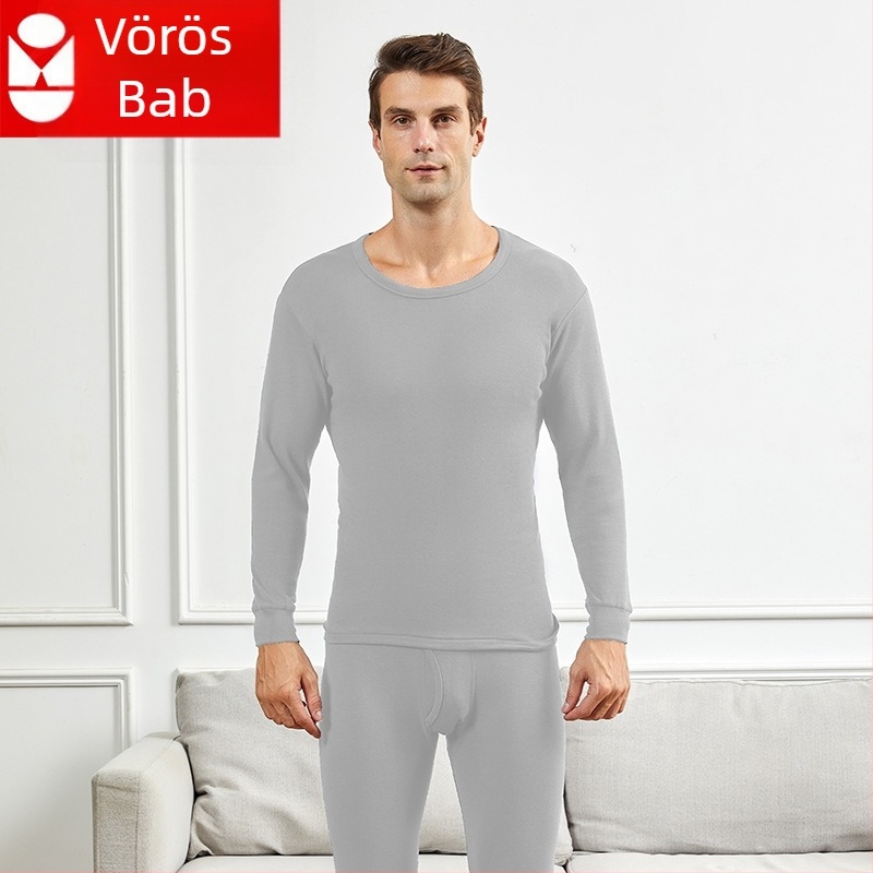 Férfiak számára pamut termikus alsónemű készlet középmagas gallérrel, laza szabás, egy réteg, extra vast anyag 301–350 g/m², 100% pamut bélés, idős férfiaknak.