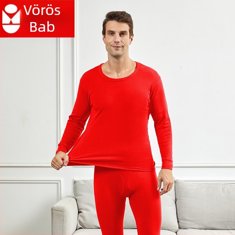 Férfiak számára pamut termikus alsónemű készlet középmagas gallérrel, laza szabás, egy réteg, extra vast anyag 301–350 g/m², 100% pamut bélés, idős férfiaknak.