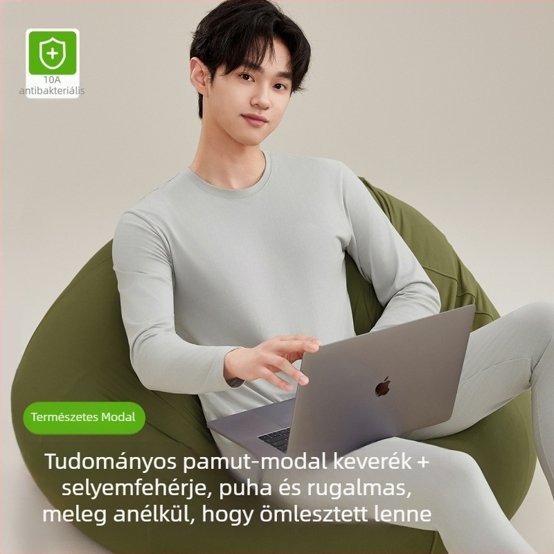 Férfiak számára termikus alsónemű garnitúra Modal anyagból, antibakteriális, középsúlyú 181–200 g/m², kerek nyakú, hosszú ujjú felső és nadrág