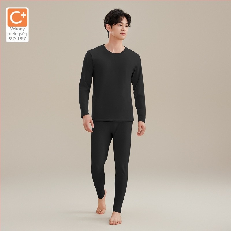 Férfiak számára termikus alsónemű garnitúra Modal anyagból, antibakteriális, középsúlyú 181–200 g/m², kerek nyakú, hosszú ujjú felső és nadrág