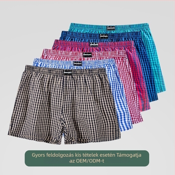 Aobanlu férfi pamut boxer, laza szabású, kockás mintázat, középmagas derekú