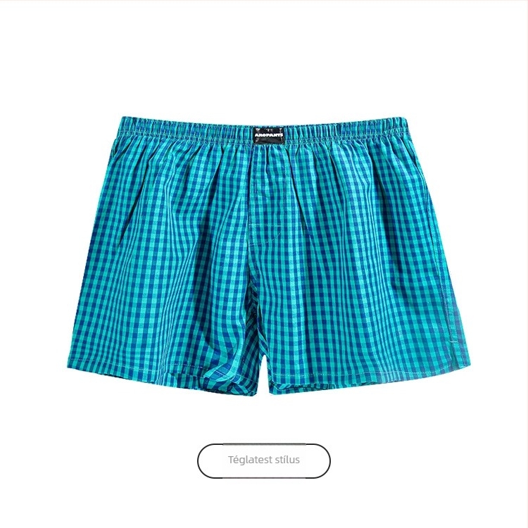 Aobanlu férfi pamut boxer, laza szabású, kockás mintázat, középmagas derekú