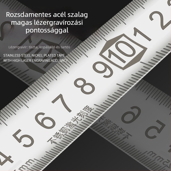 Rozsdamentes acélból készült lézerrel gravírozott mérőszalag, vízálló, korrózióálló, nagy pontosságú, kopásálló kivitel építkezésre és otthoni használatra