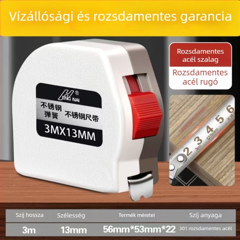 Rozsdamentes acélból készült lézerrel gravírozott mérőszalag, vízálló, korrózióálló, nagy pontosságú, kopásálló kivitel építkezésre és otthoni használatra