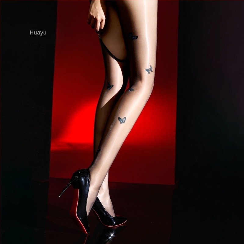 Nylon ultra vékony, varrás nélküli harisnya pillangó mintával – légáteresztő, emelőhatás