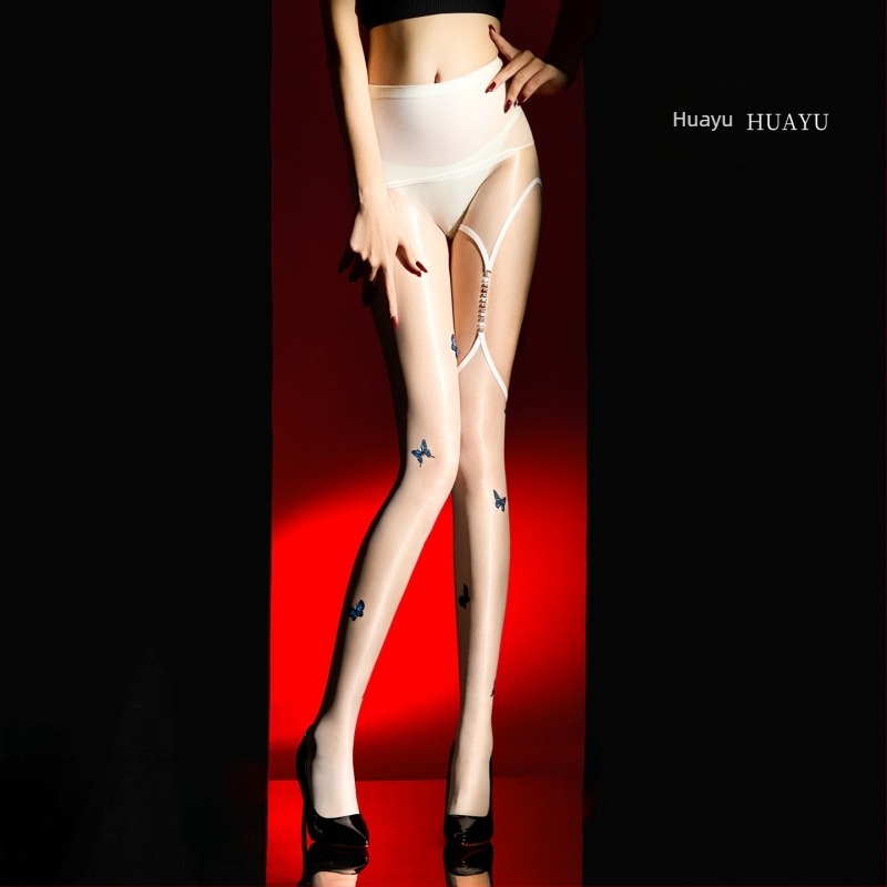 Nylon ultra vékony, varrás nélküli harisnya pillangó mintával – légáteresztő, emelőhatás