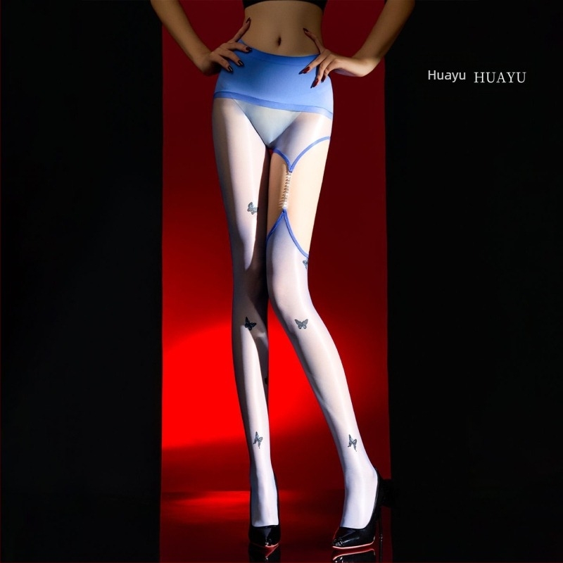 Nylon ultra vékony, varrás nélküli harisnya pillangó mintával – légáteresztő, emelőhatás