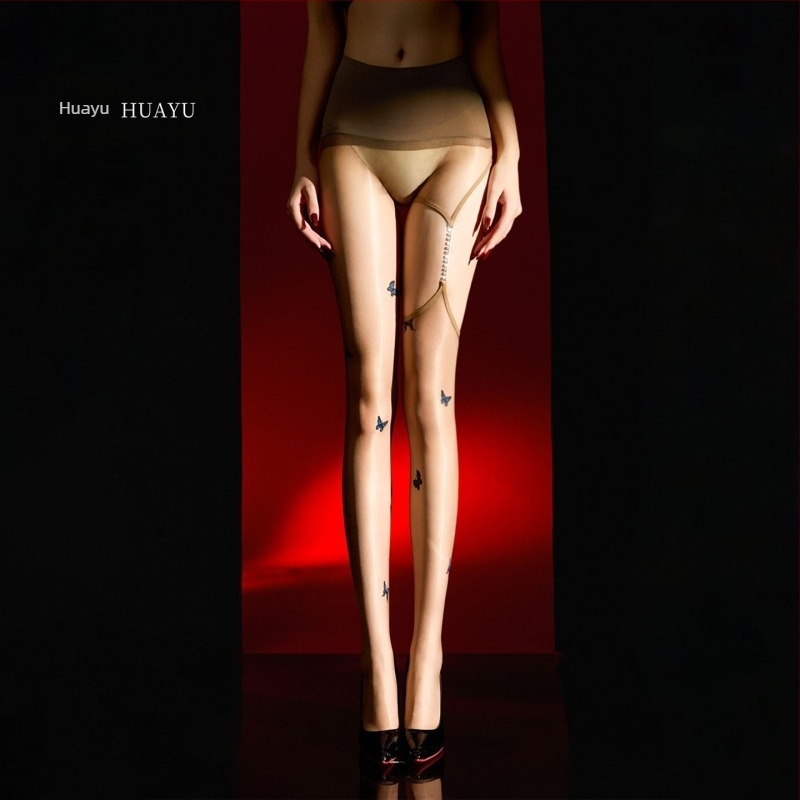 Nylon ultra vékony, varrás nélküli harisnya pillangó mintával – légáteresztő, emelőhatás