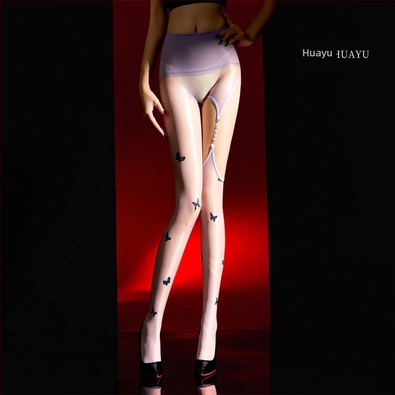 Nylon ultra vékony, varrás nélküli harisnya pillangó mintával – légáteresztő, emelőhatás