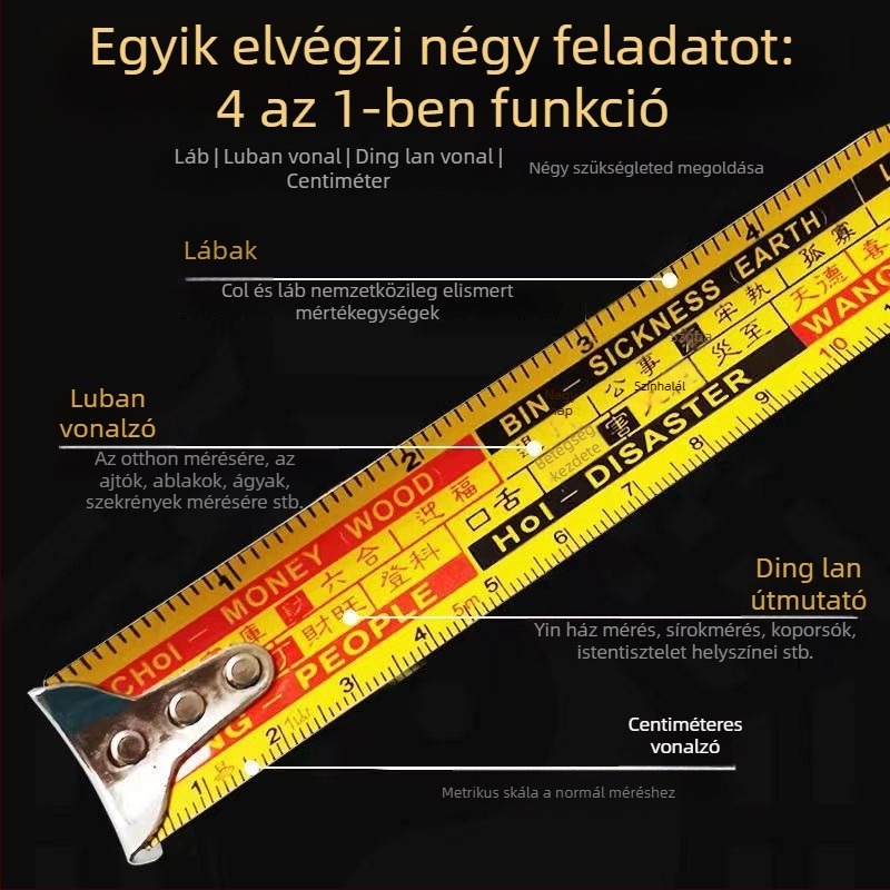 Luban vonalzó acél mérőszalaggal famegmunkáláshoz, Mingke márka