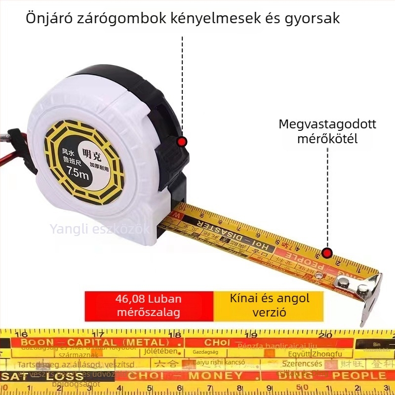 Luban vonalzó acél mérőszalaggal famegmunkáláshoz, Mingke márka