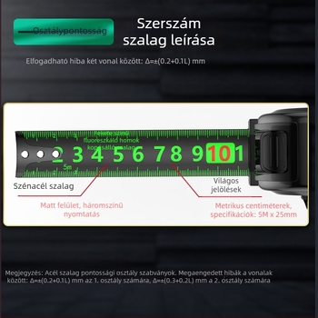Randy acél mérőszalag fluoreszcens szalaggal, hüvelyk mértékegységek