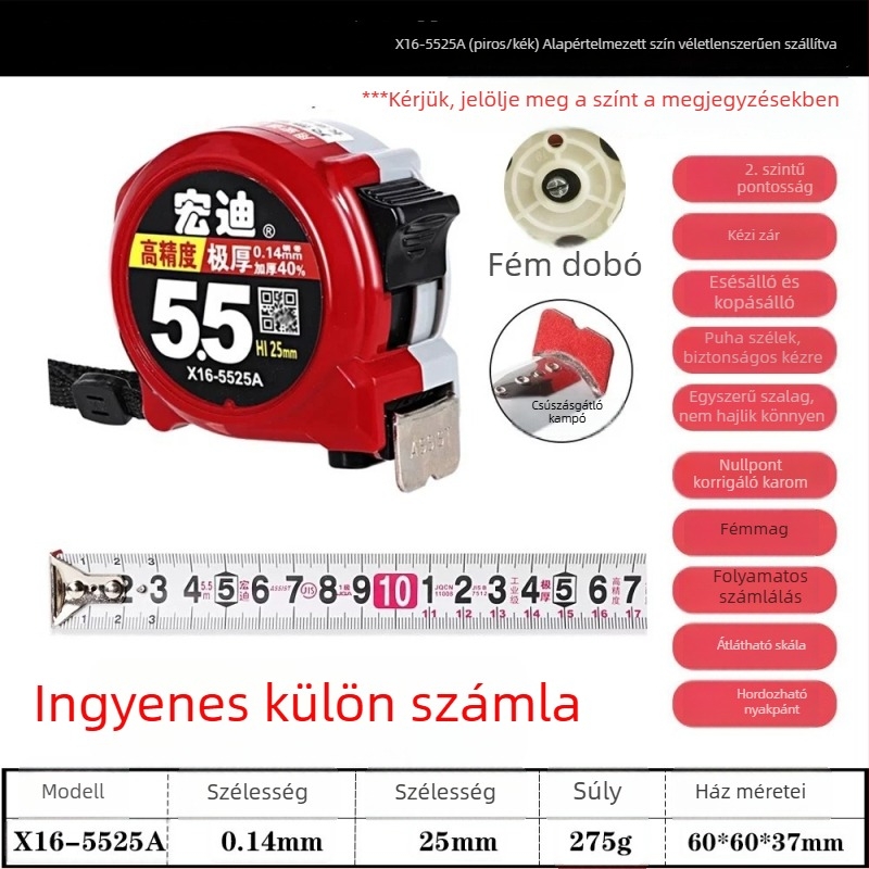 Hongdi X04 mérőszalag – 0-10 m, metrikus formátum