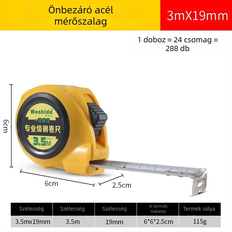 Soxton önzáró acél mérőszalag – nehéz kivitel, vastagabb szalag, otthoni asztalos munkához