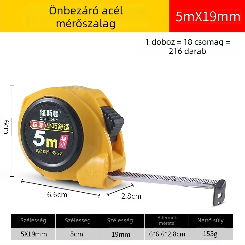 Soxton önzáró acél mérőszalag – nehéz kivitel, vastagabb szalag, otthoni asztalos munkához